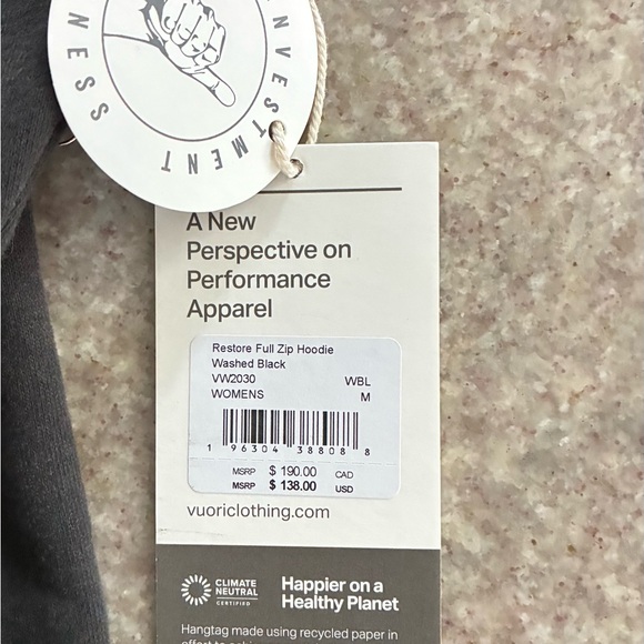 VUORI Restore Full Zip Hoodie - Washed Black SZ Medium VW2030 NWT - Picture 4 of 6